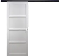 Porte Coulissante Tamera blanc 4 panneaux H204 x L83 cm, Rail Alu bandeau noir, Coquilles blanc Haute Qualité