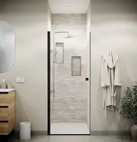 Bon Plan Porte de Douche Pivotante 80x195cm – Verre Trempe 8mm Anticalcaire – Alu Noir – DARK ELEMENTARY