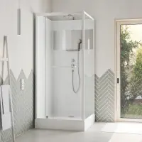 Cabine de Douche Carrée 90x90cm Porte Pivotante - Blanche - Bande Effet Miroir - SQUARE STRIPE Bon Marché