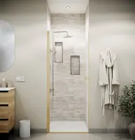 Porte de Douche Pivotante 80x180 cm en Verre Trempe 5 mm - Finition Or Brosse - GOLD ELEMENTARY Offre Limitée