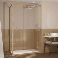 Jusqu'à Épuisement Des Stocks Porte de Douche Coulissante et Retour 120x90x200cm - Profilés Alu Effet Bois - Verre Trempé 6mm