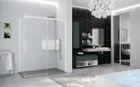 Paroi de douche KUADRA 2.0 porte fixe en aluminium et verre transparent 79-81 CM profilé blanc mat Prix Bas