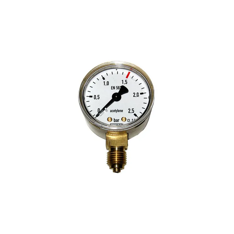 Manomètre acétylène Ø 50 mm pied vertical 1/4‘ 0 à 2,5 bar Promotion Saisonnière