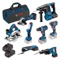 Authentique Set de 8 outils 18 V (GSR60/GDR20/GBH26/GWS18/GKS18/GSA18/GOP28/GLI30) dans un sac à outils BOSCH 0615990K9H