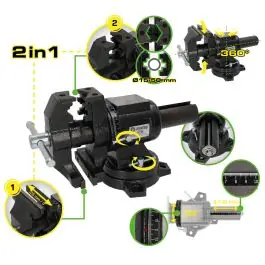 Étau multifonction COMPETITION 2-en-1, 5&Prime;, pivotant sur 360° Retour Gratuit