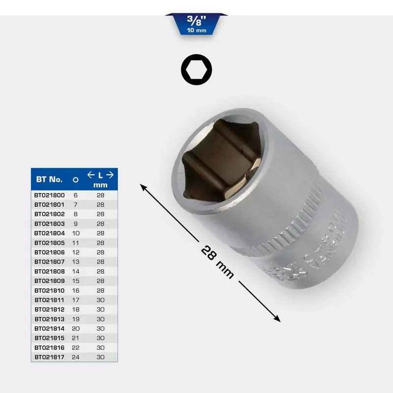 Top Vente Douilles 3/8‘‘ 6 pans, L.28 mm