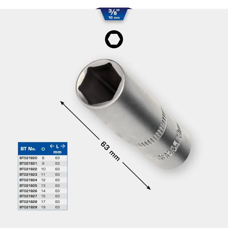 Offre Spéciale Douilles longues 3/8‘‘ 6 pans, L.63 mm
