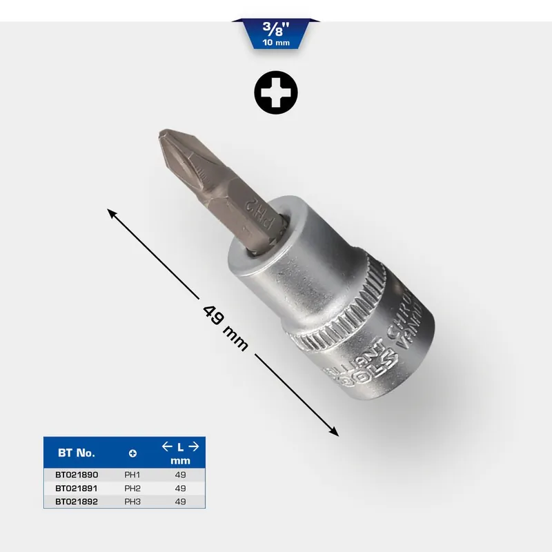 Prix Promo Douilles tournevis 3/8‘‘ PHILLIPS, L.49 mm