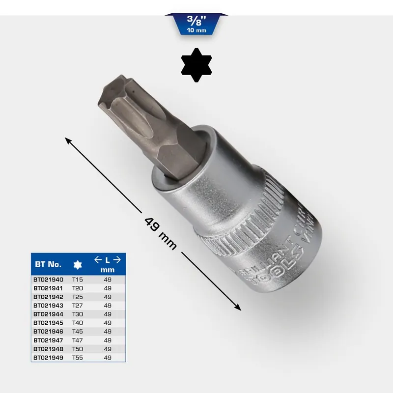 Quantité Limitée Douilles tournevis 3/8&Prime; TORX, L.49 mm