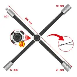 Clé en croix pour roue avec articulation glissante pour voitures - 17 x 19 x 21 mm x 1/2‘‘ Nouvel Arrivage